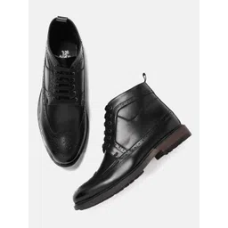 Roadster Men Black Solid Synthetic Leather Mid-Top Flat Boots-picture-18