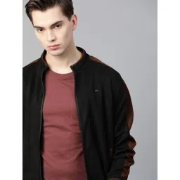 Roadster Men Black Suede Finish Solid Varsity Jacket-picture-34