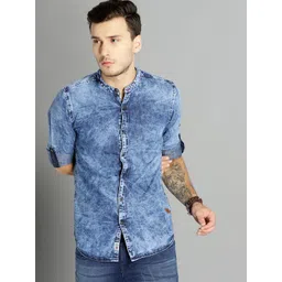 Roadster Men Blue Denim Casual Sustainable Shirt with Heavy Wash-picture-18