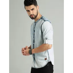 Roadster Men Blue Faded Denim Sustainable Casual Shirt-picture-31