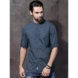 Roadster Men Blue Printed Pure Cotton Casual Sustainable Shirt-picture-10