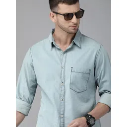 Roadster Men Blue Regular Fit Solid Casual Denim Shirt-picture-37