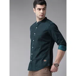 Roadster Men Blue Regular Fit Solid Pure Cotton Casual Sustainable Shirt image 4