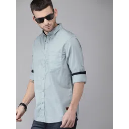 Roadster Men Blue Regular Fit Solid Sustainable Casual Shirt-picture-40