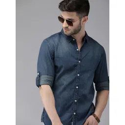Roadster Men Blue Solid Regular Fit Pure Cotton Denim Casual Shirt-picture-39