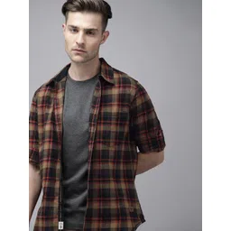 Roadster Men Brown Checked Pure Cotton Casual Shirt-picture-34