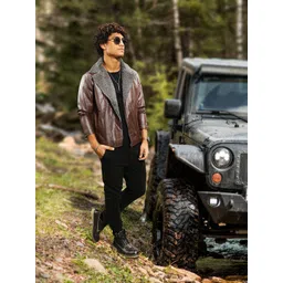 Roadster Men Brown Faux Leather Jacket-image-35