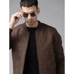 Roadster Men Brown Suede Finish Bomber Jacket-image-33