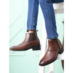 Roadster Men Brown Synthetic Leather With Zipper Chelsea Boots-image-40
