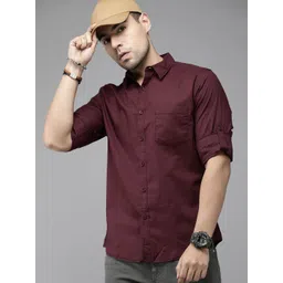 Roadster Men Burgundy Regular Fit Solid Casual Sustainable Shirt-picture-33