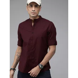 Roadster Men Burgundy Regular Fit Solid Casual Sustainable Shirt-picture-21