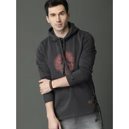 Roadster Men Charcoal Grey Printed Hooded Sweatshirt-picture-24