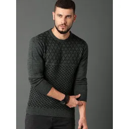 Roadster Men Charcoal Grey Self-Design Pullover-picture-36