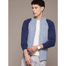 roadster Men Colorblock High Neck Blue Sweater-picture-19