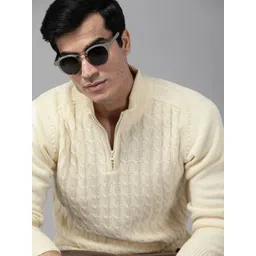 Roadster Men Cream-Coloured Cable Knit Pullover-picture-35