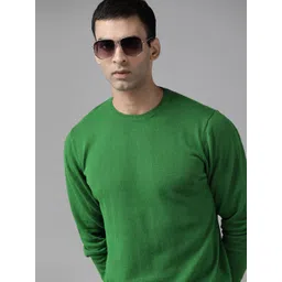 Roadster Men Green Pure Cotton Solid Pullover-picture-27