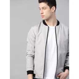 Roadster Men Grey Solid Bomber Jacket-image-17