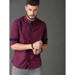 Roadster Men Maroon & Navy Blue Regular Fit Micro Check Casual Sustainable Shirt-picture-15