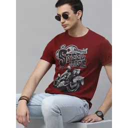 Roadster Men Maroon  Black Biker Print Pure Cotton T-shirt-picture-34
