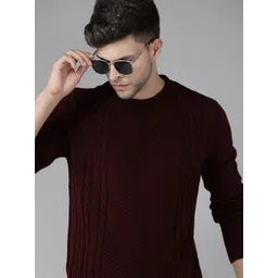 Roadster Men Maroon Self Design Pullover-picture-21