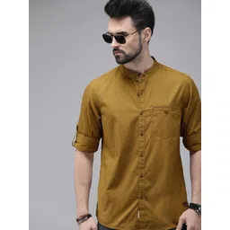 Roadster Men Mustard Solid Regular Fit Pure Cotton Sustainable Casual Shirt-picture-40