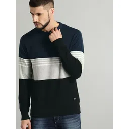 Roadster Men Navy Blue & Grey Colourblocked Pullover-picture-16