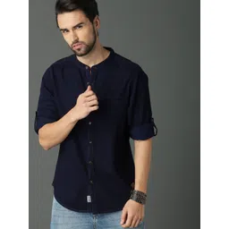 Roadster Men Navy Blue Regular Fit Solid Casual Sustainable Shirt-picture-37