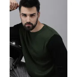 Roadster Men Olive Green Contrast Sleeves Pullover-picture-35