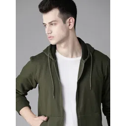 Roadster Men Olive Green Solid Hooded Sweatshirt-picture-30