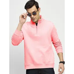 Roadster Men Pink Half Zipper Cotton Fleece Sweatshirt-picture-10