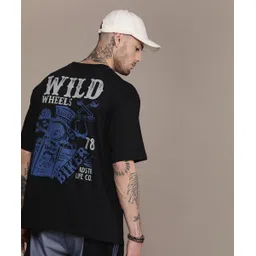 roadster Men Printed, Typography Round Neck Pure Cotton Black T-Shirt-picture-12