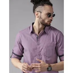 Roadster Men Purple Pure Cotton  Solid Opaque Sustainable Casual Shirt-picture-10