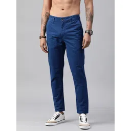 roadster Men Regular Fit Blue Pure Cotton Trousers-picture-11