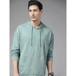 Roadster Men Sea Green Solid Cotton Drop-Shoulder Sleeves Hooded Relaxed Fit T-shirt-picture-22