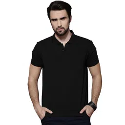 roadster Men Solid Polo Neck Pure Cotton Black T-Shirt-picture-24