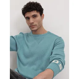 roadster Men Solid Round Neck Blue Sweater-picture-27