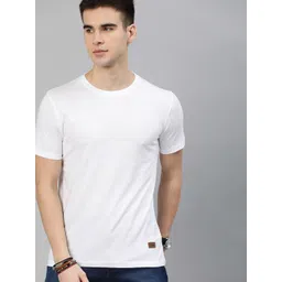 roadster Men Solid Round Neck Pure Cotton White T-Shirt-picture-11