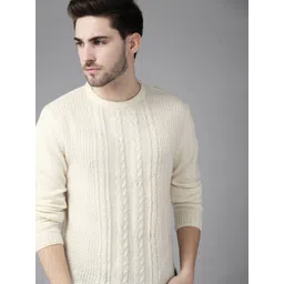 roadster Men Solid Round Neck White Sweater-picture-14