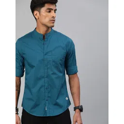 Roadster Men Teal Blue Regular Fit Solid Sustainable Casual Shirt-picture-32