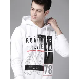 Roadster Men White & Black Alphanumeric & Graphic Print Hooded Sweatshirt-picture-12