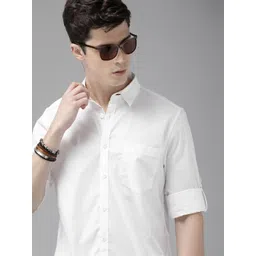 Roadster Men White Regular Fit Solid Sustainable Casual Shirt-picture-24