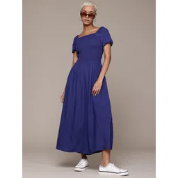 Roadster Puff Sleeves Fit & Flare Smocked Maxi Dress-picture-14