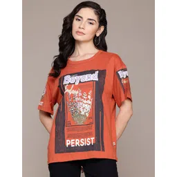 Roadster Pure Cotton Graphic & Typography Printed Drop-Shoulder Sleeves T-shirt-picture-14