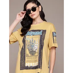 Roadster Pure Cotton Graphic & Typography Printed Drop-Shoulder Sleeves T-shirt-picture-15
