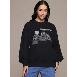 Roadster The Life Co. Graphic Printed Drop-Shoulders Sweatshirt-picture-21