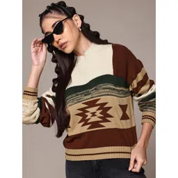 Roadster The Lifestyle Co. Acrylic Geometric Self Design Pullover-picture-14