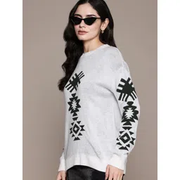 Roadster The Lifestyle Co. Geometric Self Design Acrylic Pullover-picture-13