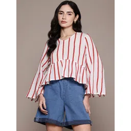 Roadster The Lifestyle Co. Pure Cotton Striped Flared Sleeve Regular Top-picture-38