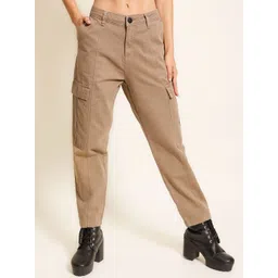 roadster The Lifestyle Co. Women Brown Mid Rise Pure Cotton Paneled Cargo Trouser-picture-30