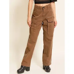 roadster The Lifestyle Co. Women Brown Straight fit High Rise Cotton Cargo Trouser-picture-31